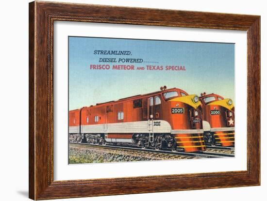 Texas - View of the Frisco Meteor and Texas Special Trains-Lantern Press-Framed Art Print