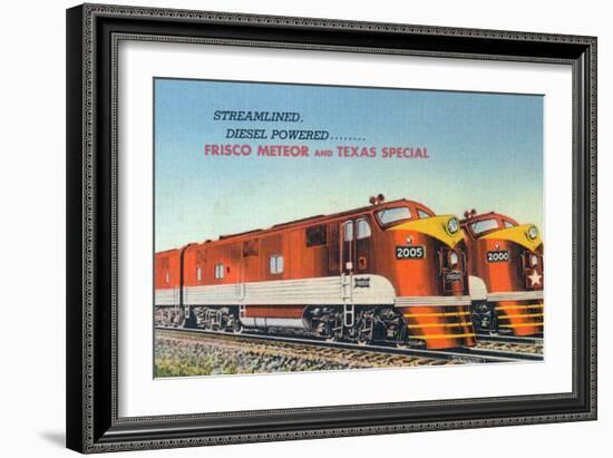 Texas - View of the Frisco Meteor and Texas Special Trains-Lantern Press-Framed Art Print