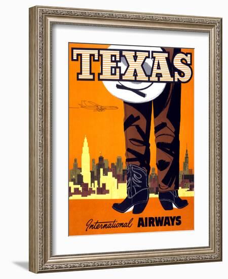 "Texas" Vintage Travel Poster, International Airways-Piddix-Framed Art Print