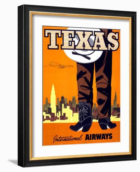 "Texas" Vintage Travel Poster, International Airways-Piddix-Framed Art Print