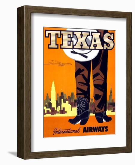 "Texas" Vintage Travel Poster, International Airways-Piddix-Framed Art Print