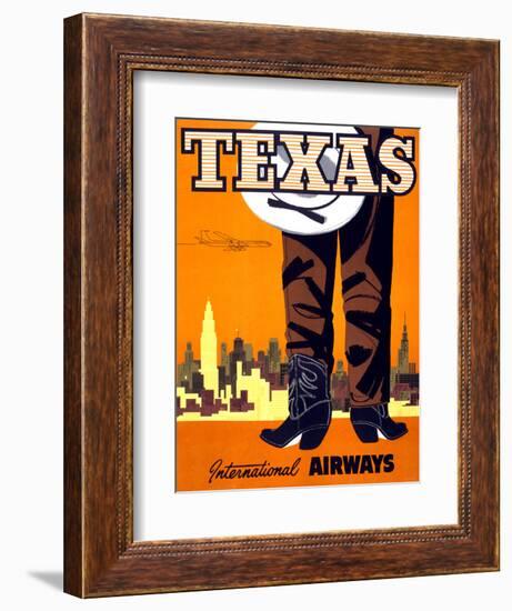 "Texas" Vintage Travel Poster, International Airways-Piddix-Framed Art Print