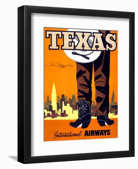 "Texas" Vintage Travel Poster, International Airways-Piddix-Framed Art Print