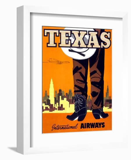 "Texas" Vintage Travel Poster, International Airways-Piddix-Framed Art Print