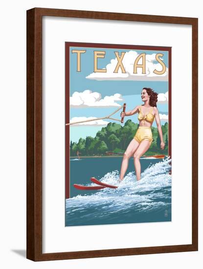 Texas - Water Skier and Lake-Lantern Press-Framed Art Print