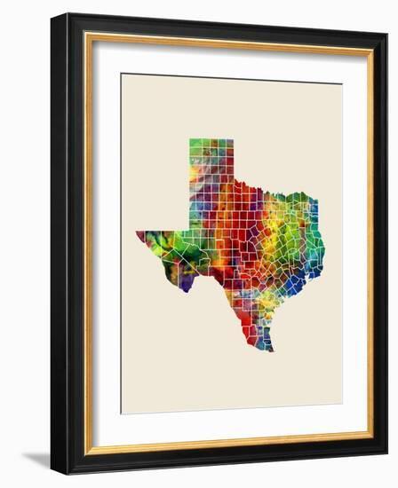 Texas Watercolor Map-Michael Tompsett-Framed Art Print