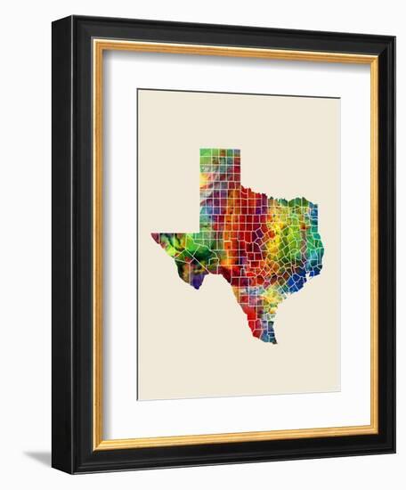 Texas Watercolor Map-Michael Tompsett-Framed Art Print