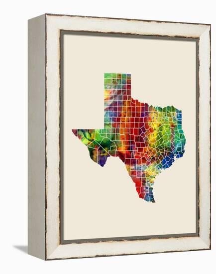 Texas Watercolor Map-Michael Tompsett-Framed Stretched Canvas