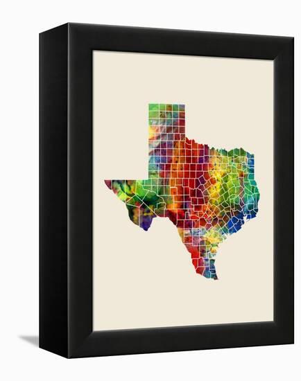 Texas Watercolor Map-Michael Tompsett-Framed Stretched Canvas