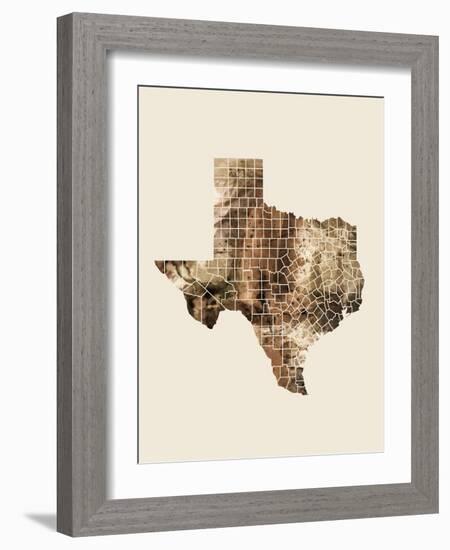 Texas Watercolor Map-Michael Tompsett-Framed Art Print