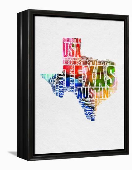 Texas Watercolor Word Cloud-NaxArt-Framed Stretched Canvas