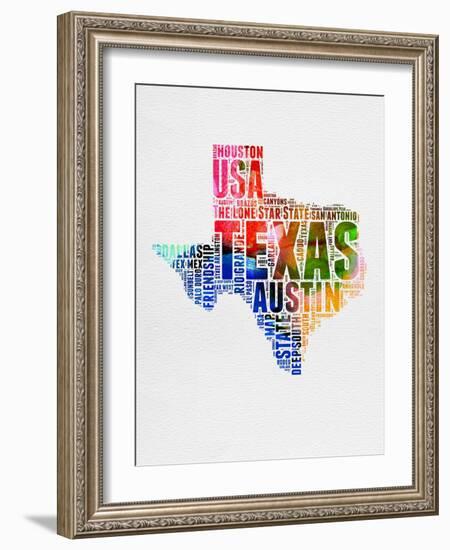 Texas Watercolor Word Cloud-NaxArt-Framed Art Print