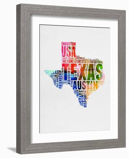 Texas Watercolor Word Cloud-NaxArt-Framed Art Print