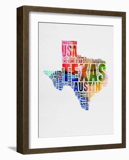 Texas Watercolor Word Cloud-NaxArt-Framed Art Print