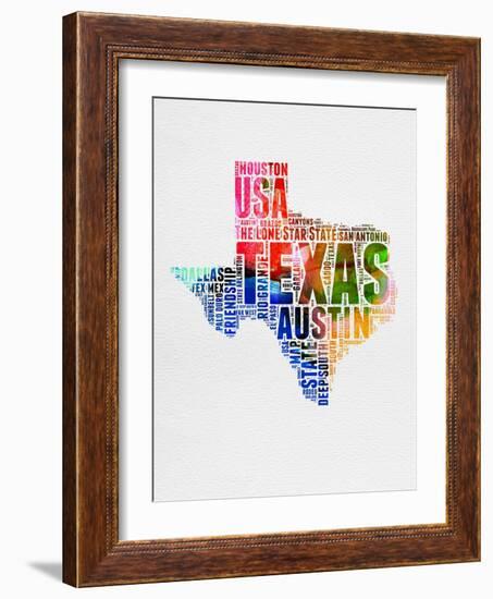 Texas Watercolor Word Cloud-NaxArt-Framed Art Print