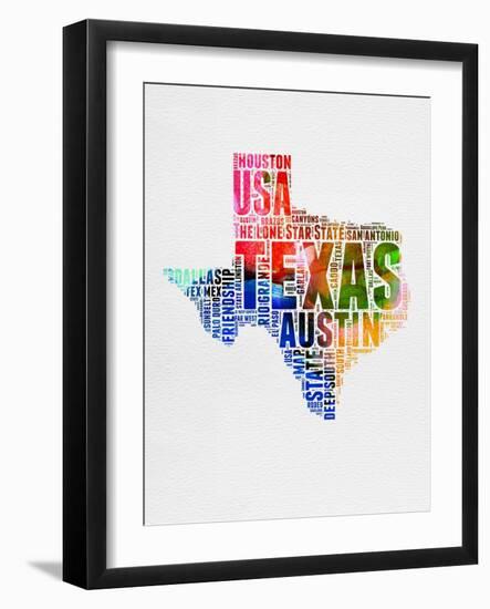 Texas Watercolor Word Cloud-NaxArt-Framed Art Print