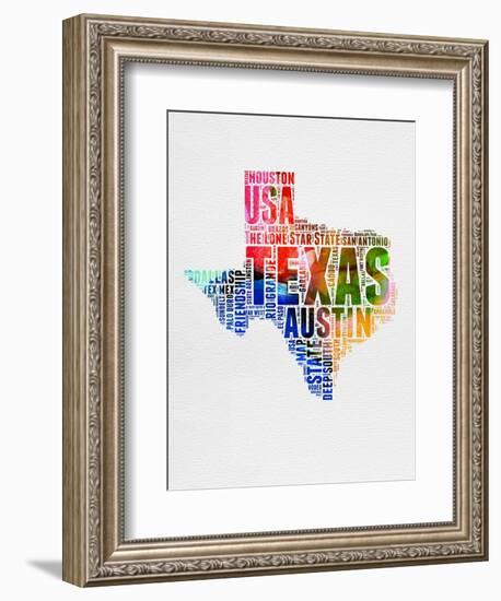 Texas Watercolor Word Cloud-NaxArt-Framed Art Print