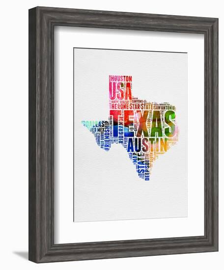 Texas Watercolor Word Cloud-NaxArt-Framed Art Print