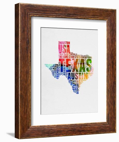 Texas Watercolor Word Cloud-NaxArt-Framed Art Print