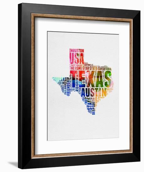 Texas Watercolor Word Cloud-NaxArt-Framed Art Print