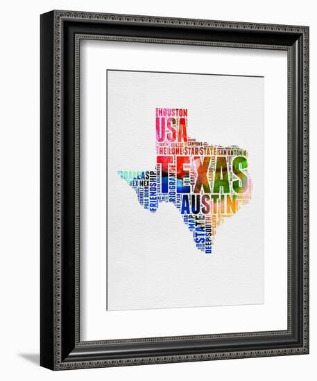 Texas Watercolor Word Cloud-NaxArt-Framed Art Print