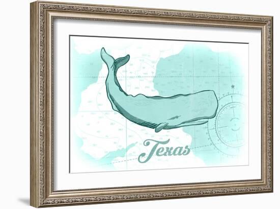 Texas - Whale - Teal - Coastal Icon-Lantern Press-Framed Art Print