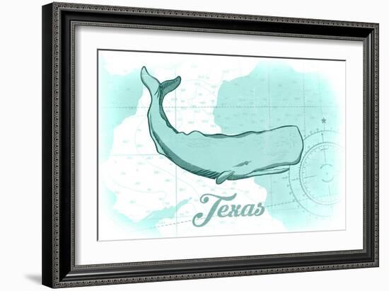 Texas - Whale - Teal - Coastal Icon-Lantern Press-Framed Art Print