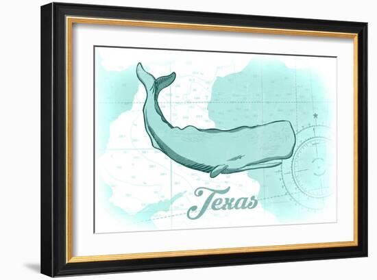 Texas - Whale - Teal - Coastal Icon-Lantern Press-Framed Art Print