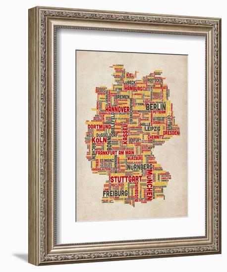 Text Map of Germany Map-Michael Tompsett-Framed Art Print