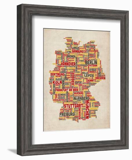 Text Map of Germany Map-Michael Tompsett-Framed Art Print