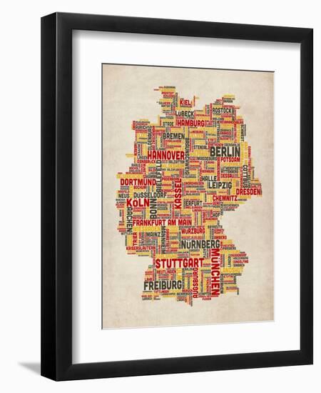 Text Map of Germany Map-Michael Tompsett-Framed Art Print