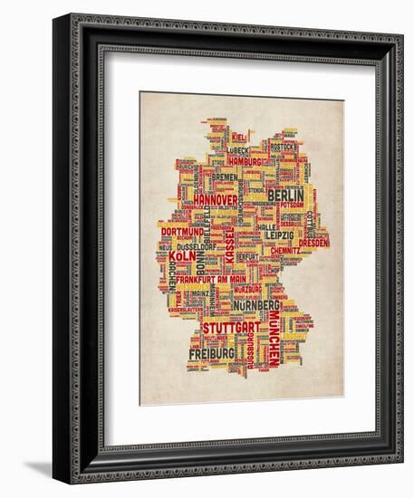 Text Map of Germany Map-Michael Tompsett-Framed Art Print