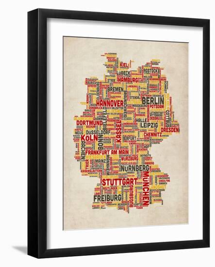 Text Map of Germany Map-Michael Tompsett-Framed Art Print