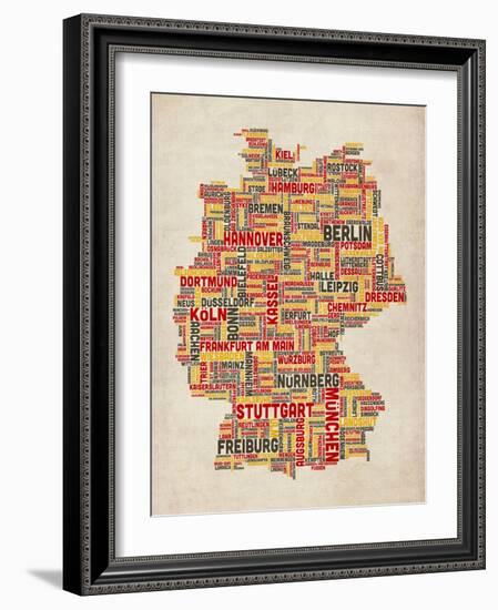 Text Map of Germany Map-Michael Tompsett-Framed Art Print