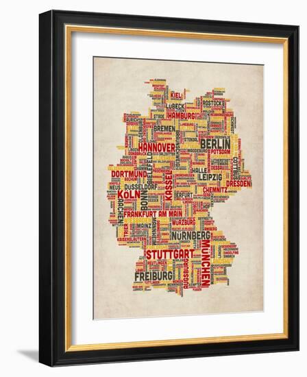 Text Map of Germany Map-Michael Tompsett-Framed Art Print