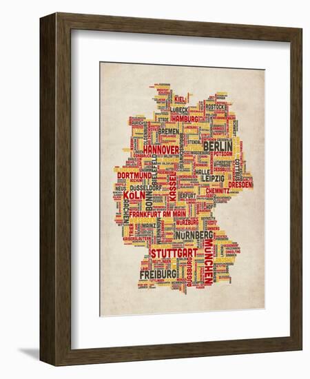 Text Map of Germany Map-Michael Tompsett-Framed Premium Giclee Print
