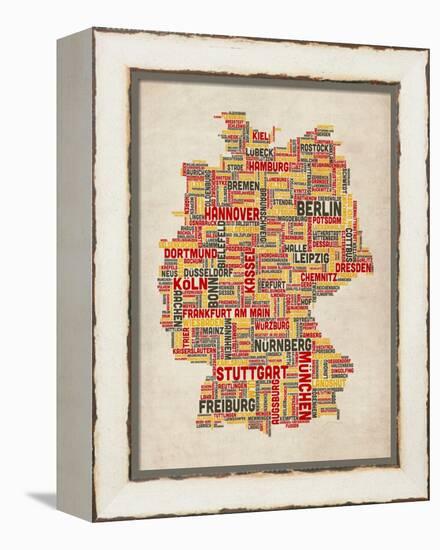 Text Map of Germany Map-Michael Tompsett-Framed Stretched Canvas