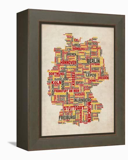 Text Map of Germany Map-Michael Tompsett-Framed Stretched Canvas