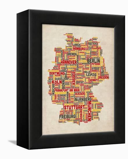 Text Map of Germany Map-Michael Tompsett-Framed Stretched Canvas