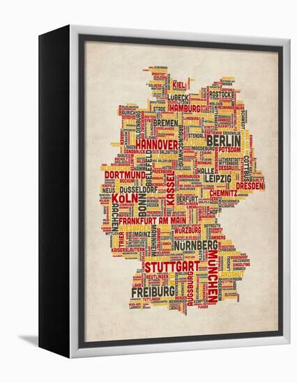 Text Map of Germany Map-Michael Tompsett-Framed Stretched Canvas