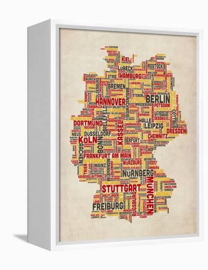 Text Map of Germany Map-Michael Tompsett-Framed Stretched Canvas