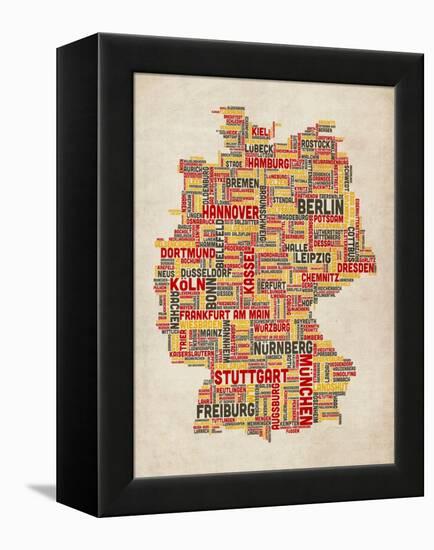 Text Map of Germany Map-Michael Tompsett-Framed Stretched Canvas