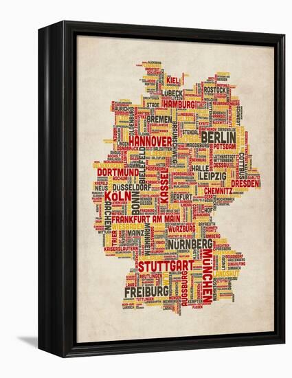 Text Map of Germany Map-Michael Tompsett-Framed Stretched Canvas