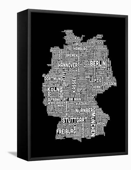 Text Map of Germany Map-Michael Tompsett-Framed Stretched Canvas