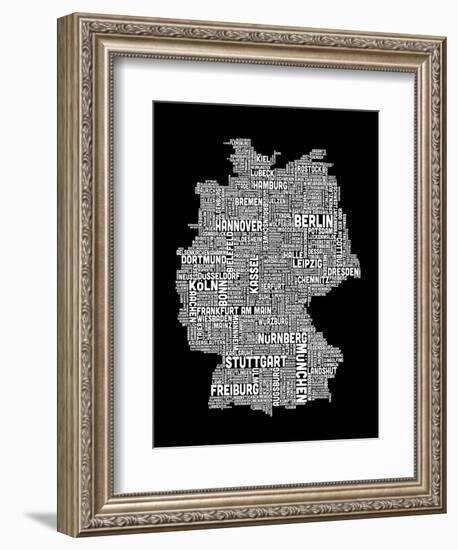 Text Map of Germany Map-Michael Tompsett-Framed Art Print