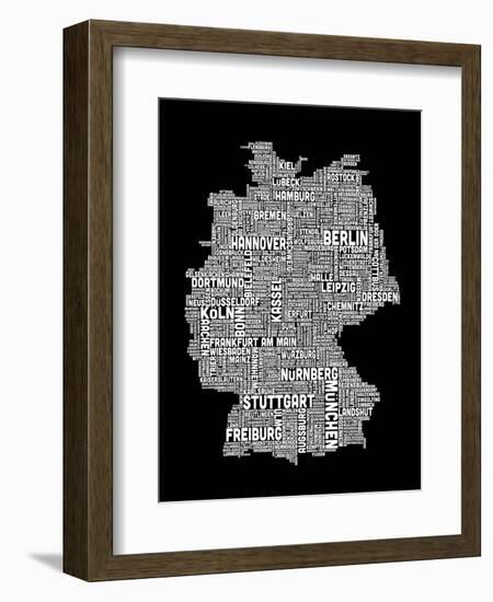 Text Map of Germany Map-Michael Tompsett-Framed Art Print