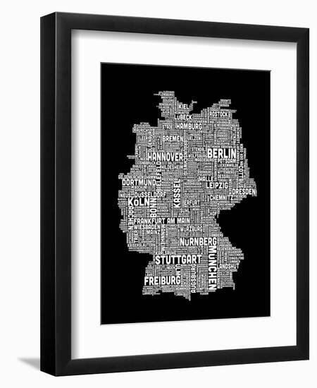 Text Map of Germany Map-Michael Tompsett-Framed Art Print