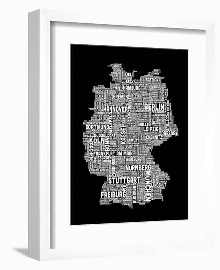 Text Map of Germany Map-Michael Tompsett-Framed Art Print