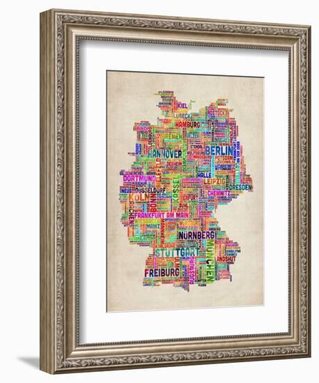 Text Map of Germany Map-Michael Tompsett-Framed Art Print