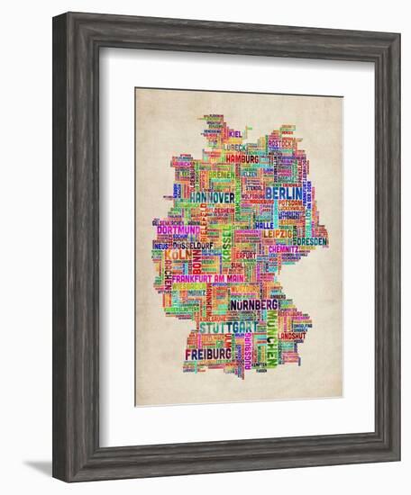 Text Map of Germany Map-Michael Tompsett-Framed Art Print